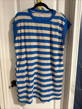 Blue and Cream Striped Short Sleeve Terrycloth Dress